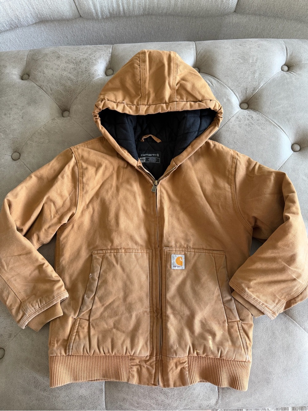 Carhartt Kids Tan Hooded Work Jacket size M 10/12 coat